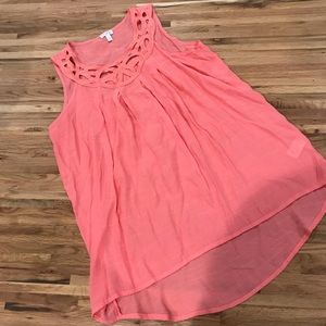 Coral sleeveless crochet neckline top by Spense M
